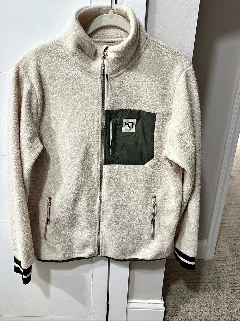 Kari Traa Fleece Jacket Cream & Green XL Like New